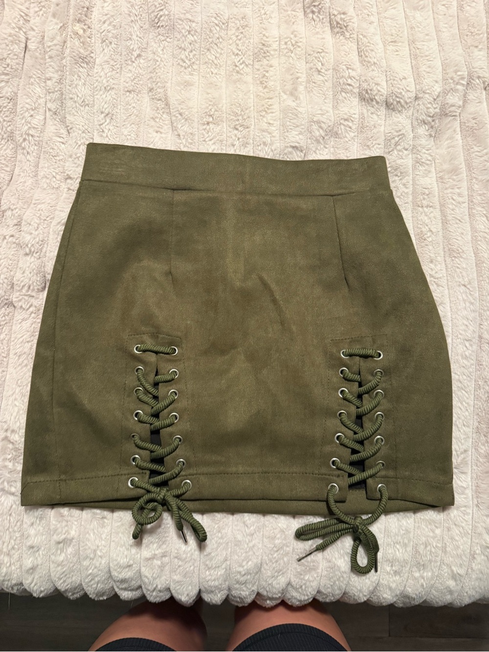 Olive Lace-Up Suede Mini Skirt